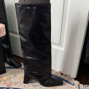 Coperni Black Leather Sculpted-Heel Knee Boots